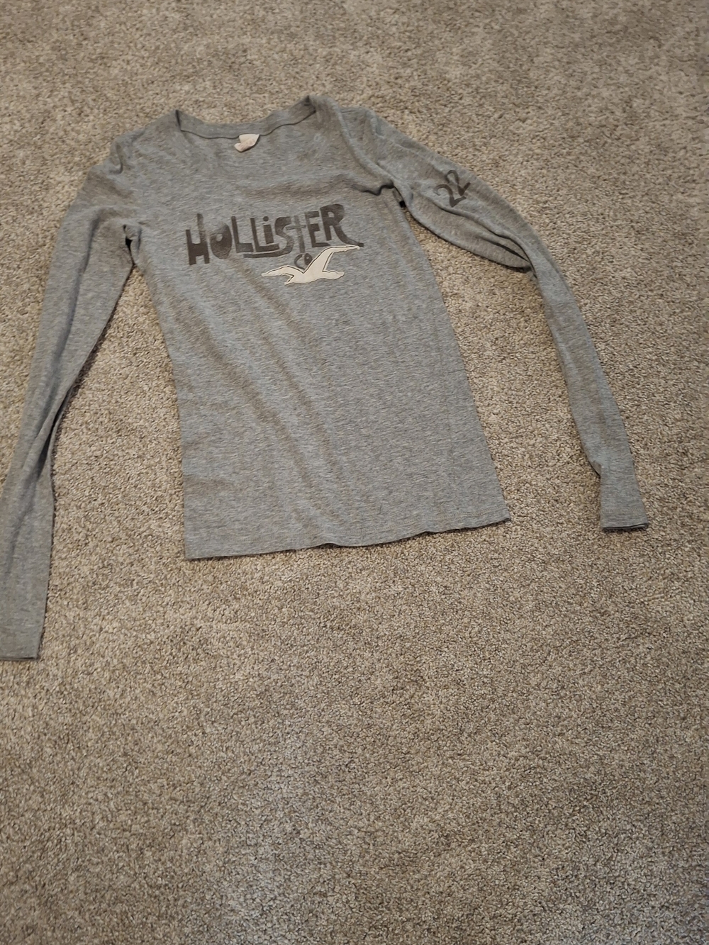 Hollister Heather Gray Long Sleeve Logo Tee